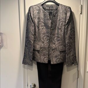 Nipon Boutique suit - Jacquard Collarless Blazer, matching top and black pants